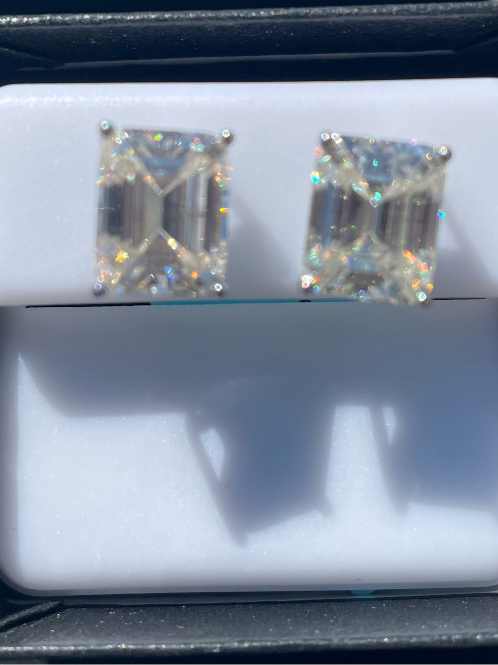 Moissanite Emerald Cut Sterling Silver Earrings 8 CTW